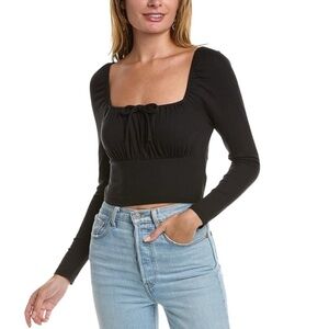 Madewell Burleigh Square Neck Cropped Long Sleeve Black Top